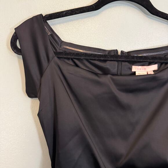 Issue Sheath Mini Dress 2 Evening Cocktail Satin Ruched Off The Shoulder Black - Picture 7 of 8